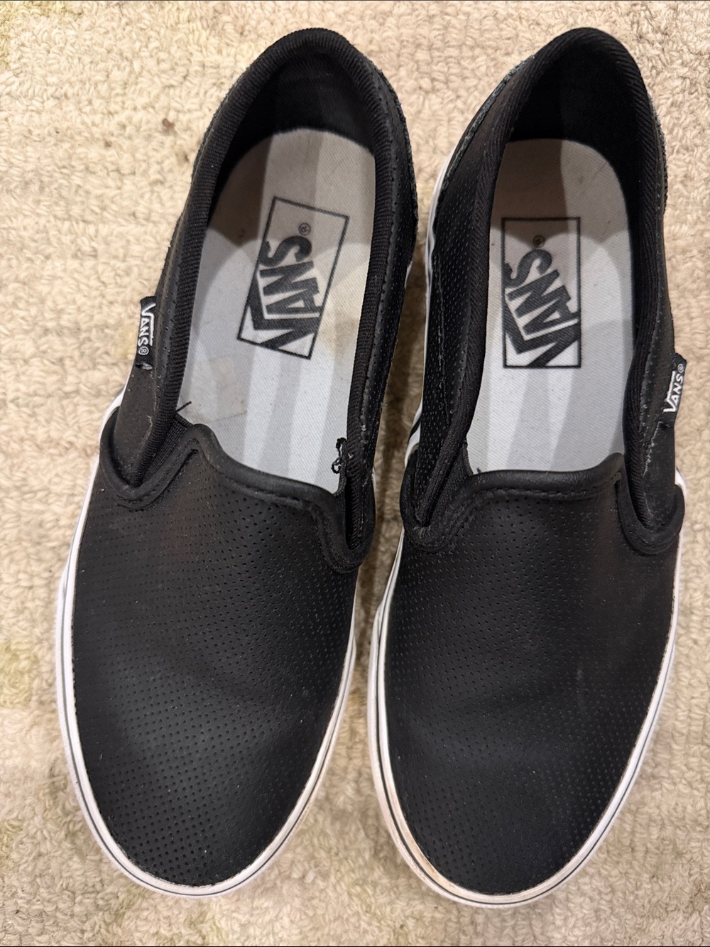 Vans Black Slip-On Loafers with White Trim